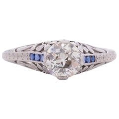 GIA Certified .81 Carat Art Deco Diamond Platinum Engagement Ring