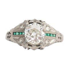 Vintage GIA Certified .81 Carat Diamond White Gold Engagement Ring