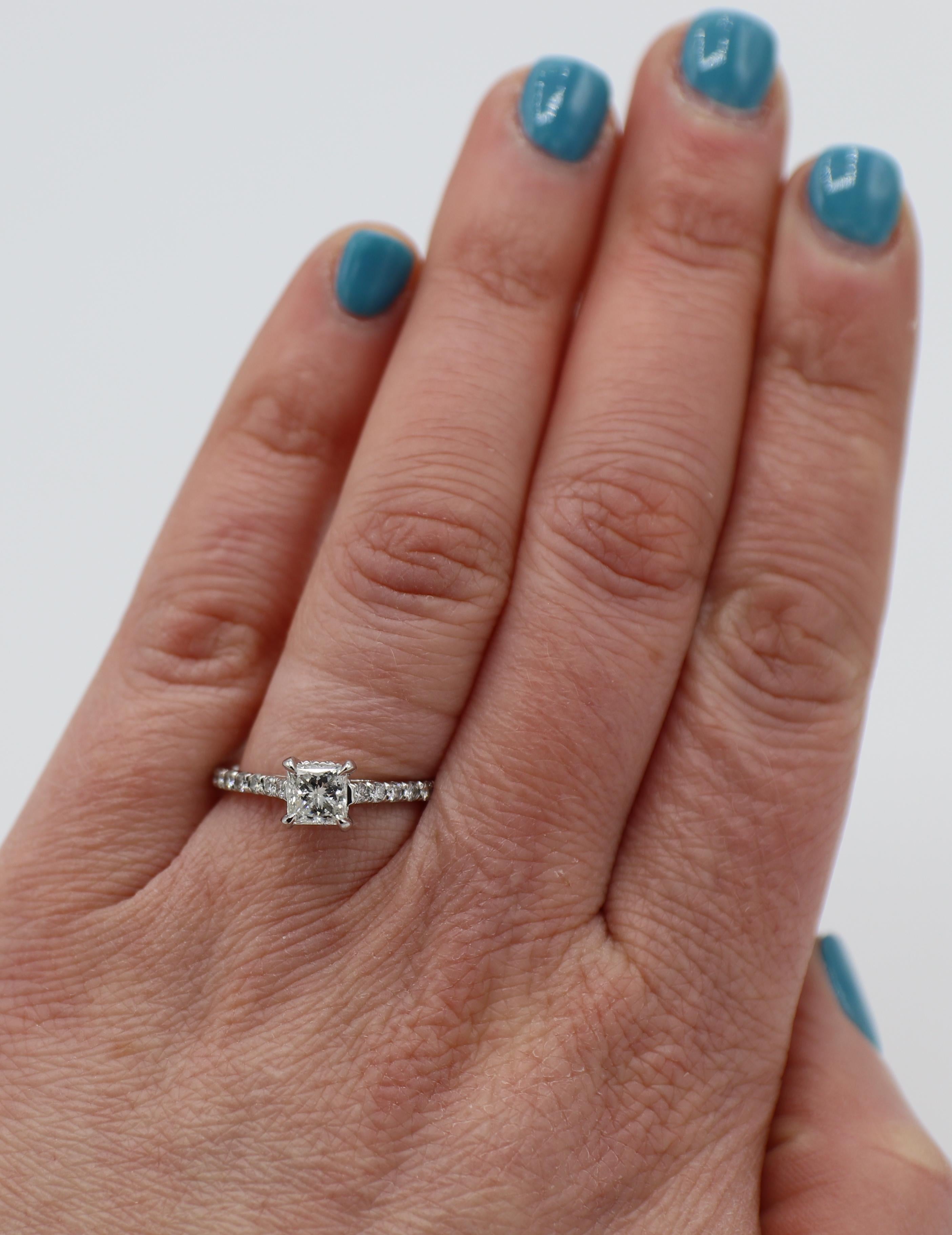 Modern GIA Certified .81 Carat Princess Cut Diamond Platinum Engagement Ring