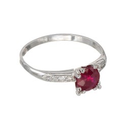 GIA Certified .81 Carat Ruby Diamond Platinum Art Deco Engagement Ring