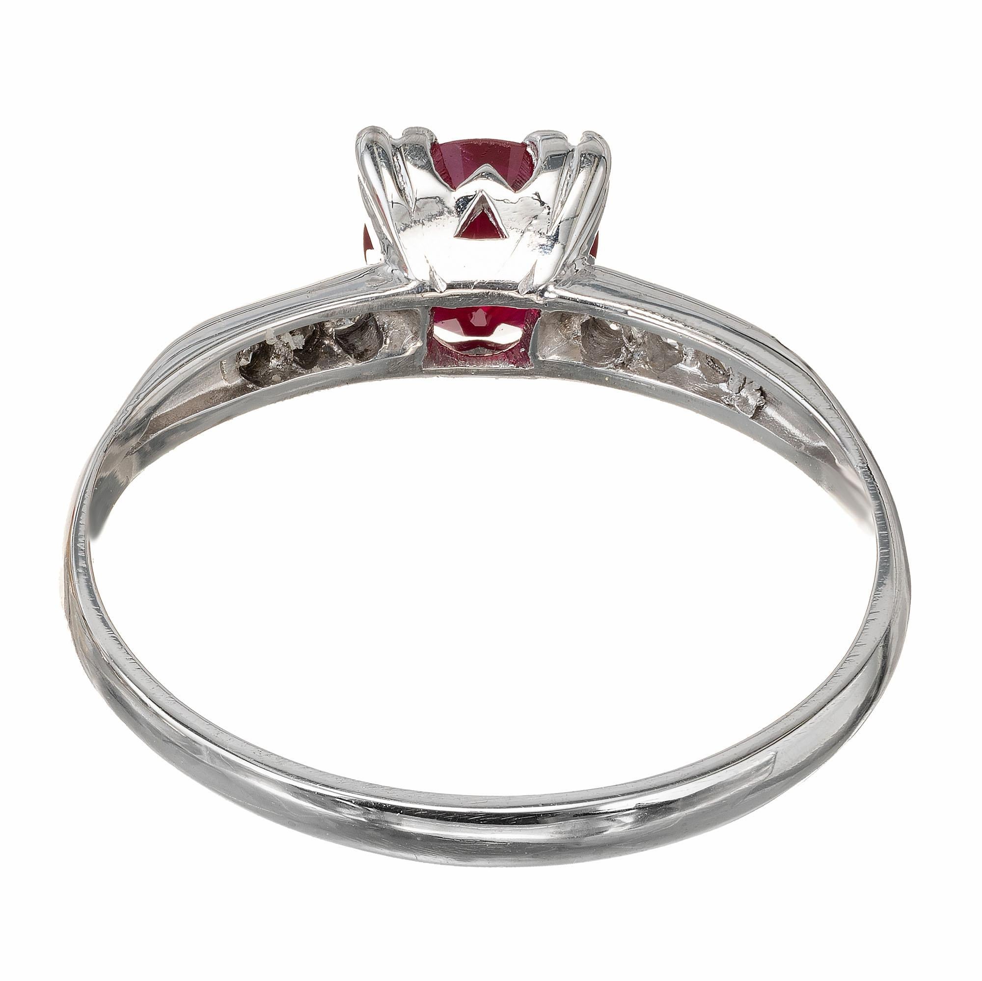 GIA Certified .81 Carat Ruby Diamond Platinum Art Deco Engagement Ring In Good Condition In Stamford, CT