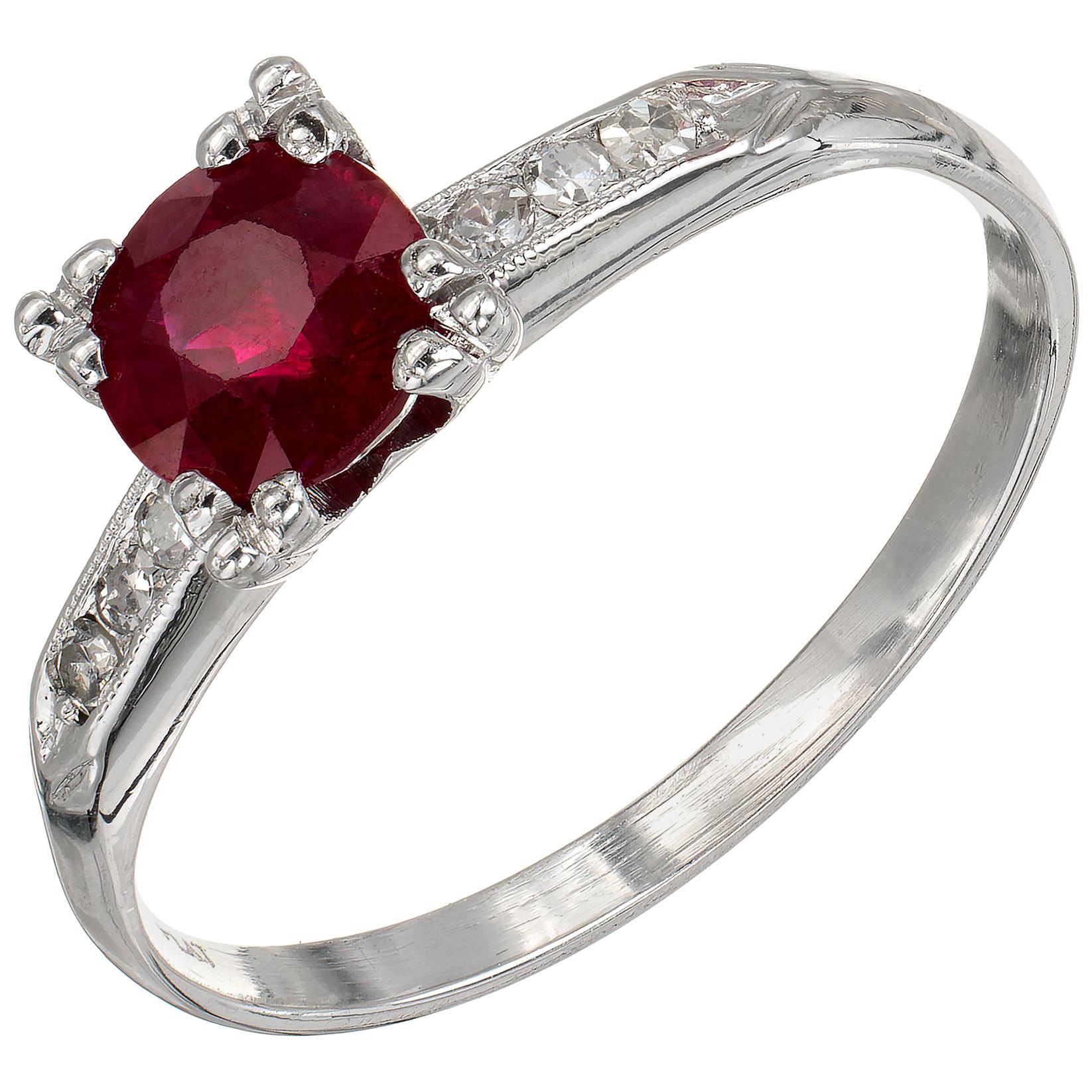 GIA Certified .81 Carat Ruby Diamond Platinum Art Deco Engagement Ring