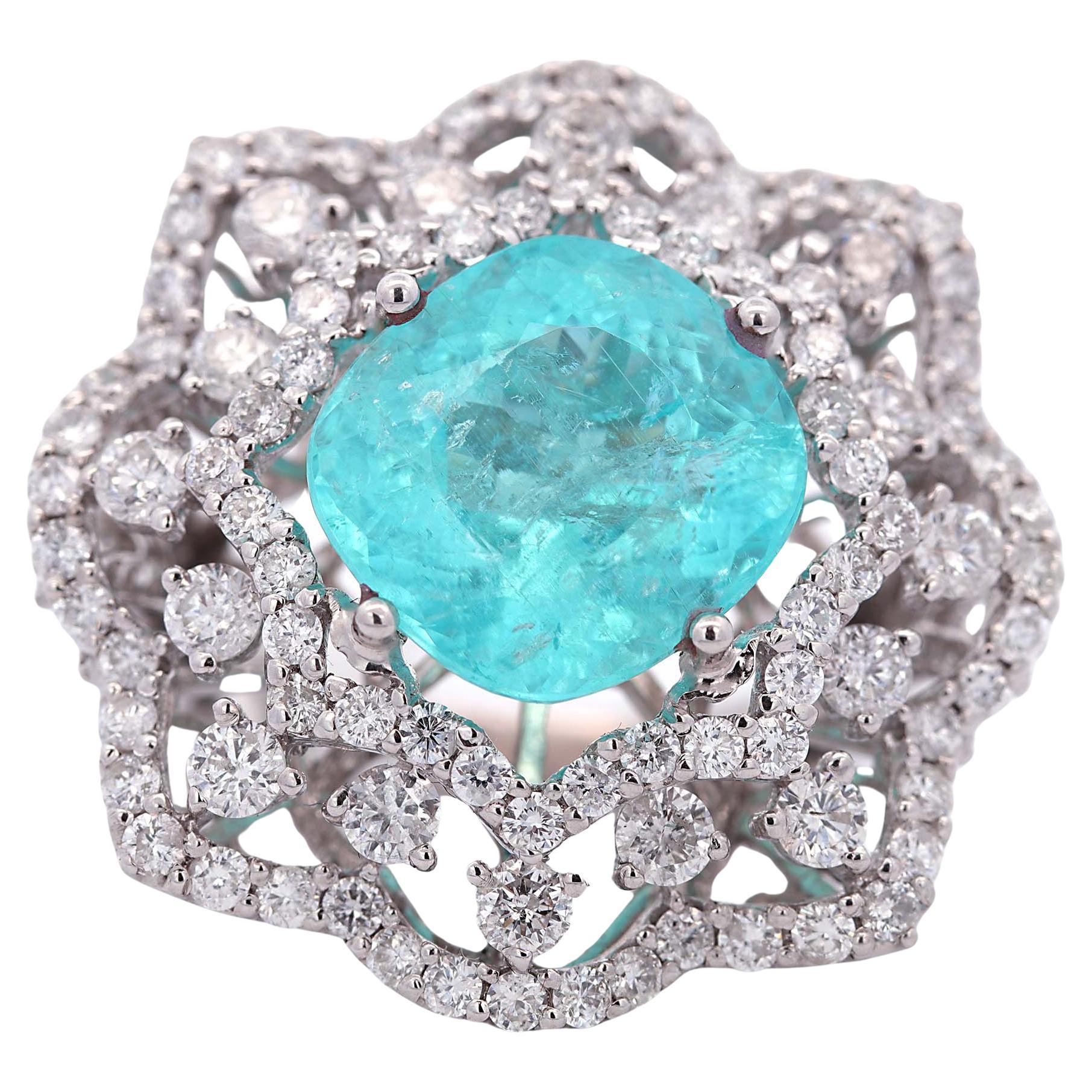 GIA Certified 8.10 Carat Paraiba and Diamond Cocktail Ring 