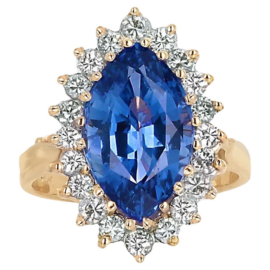 GIA Certified 8.11 Carat Blue Sapphire and Diamond Cocktail Ring For Sale