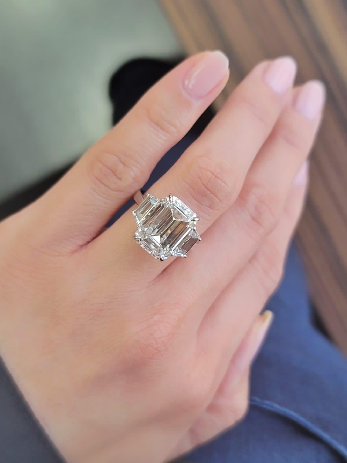 GIA Certified 8.11 Carat Natural Emerald Cut Diamond H VS2 PLAT Engagement Ring 6