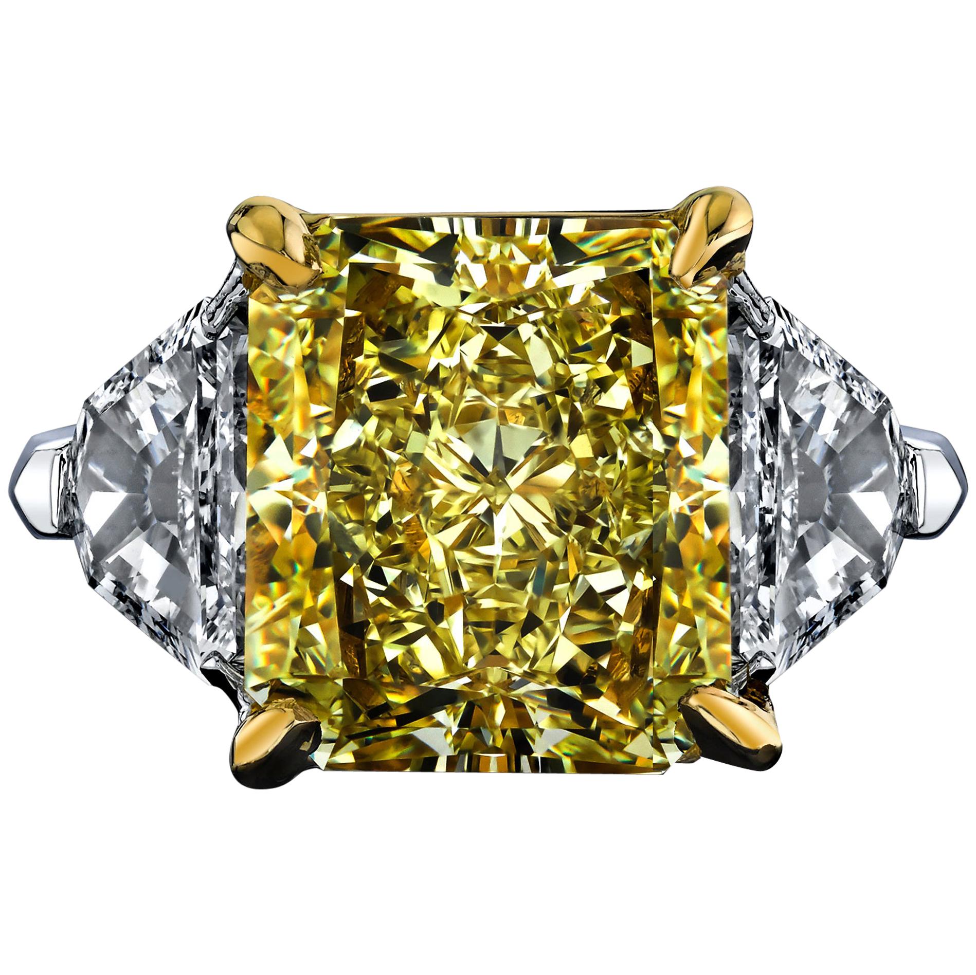 GIA Certified 8.11 Carat Radiant Fancy Yellow VVS2 Diamond Ring
