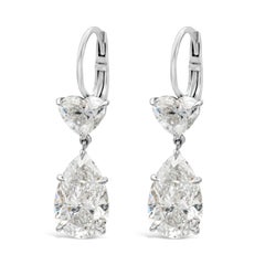 GIA Certified 8.11 Carats Total Pear & Heart Shape Diamond Dangle Earrings