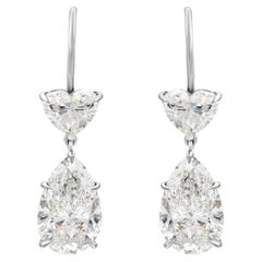 GIA Certified 8.11 Carats Total Pear and Heart Shape Diamond Dangle Earrings