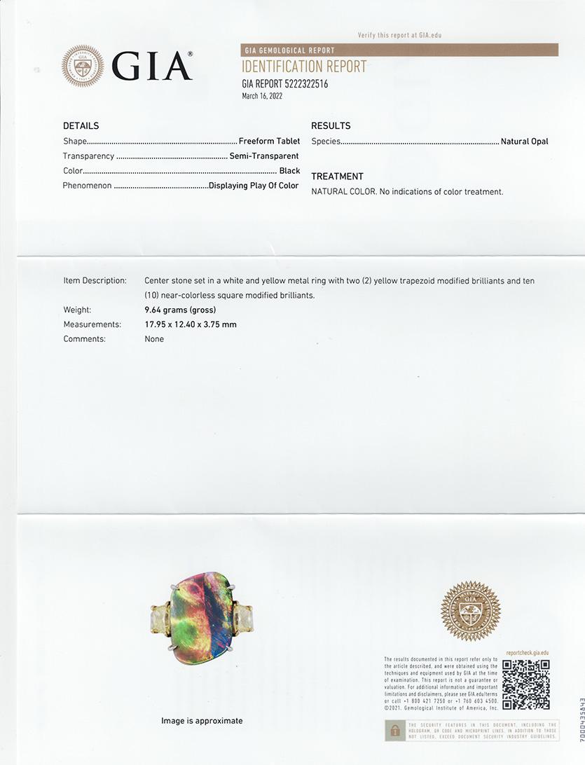 GIA Certified 8.12 Carat Total Fancy Yellow Diamond & Black Australian Opal Ring For Sale 10