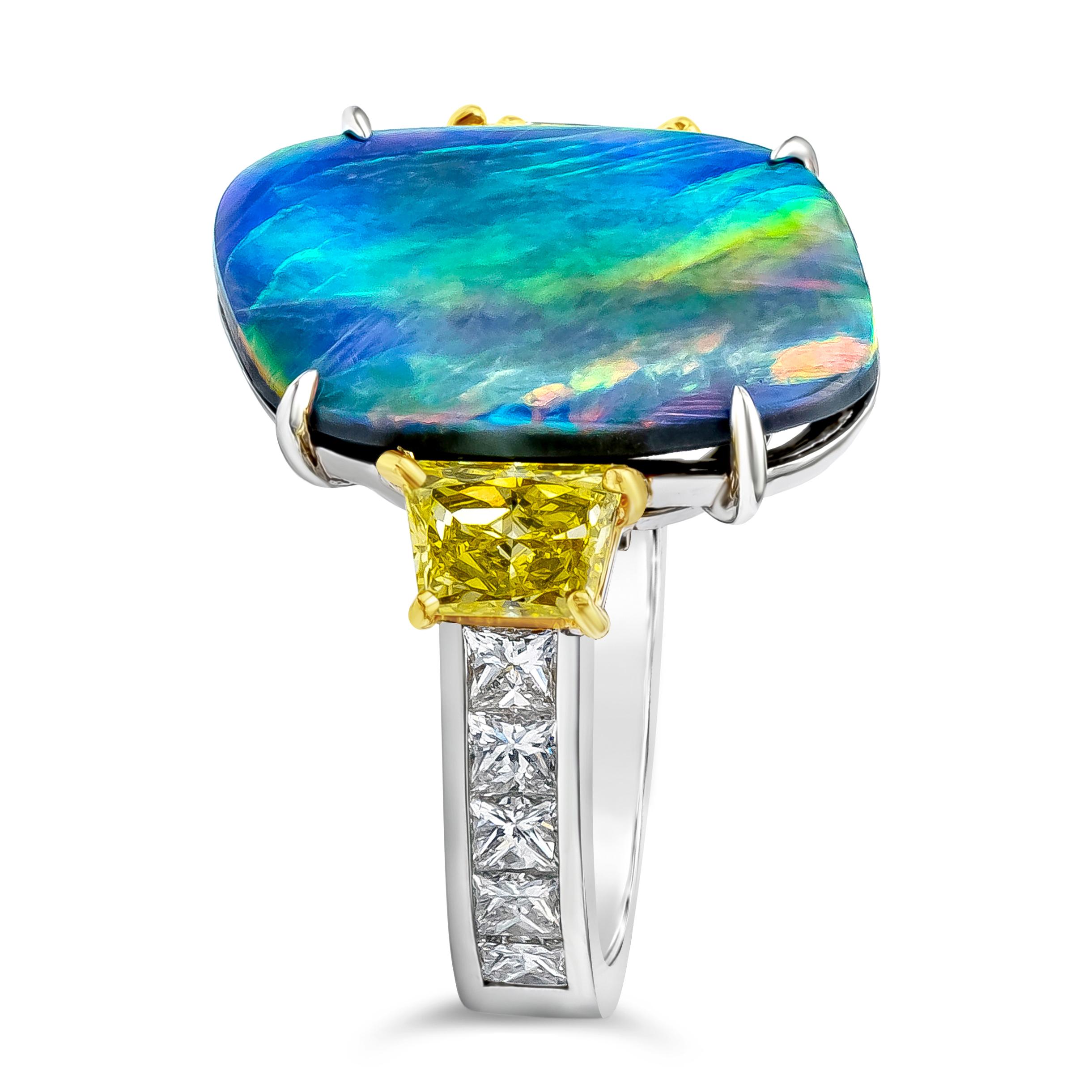 GIA Certified 8.12 Carat Total Fancy Yellow Diamond & Black Australian Opal Ring For Sale 1