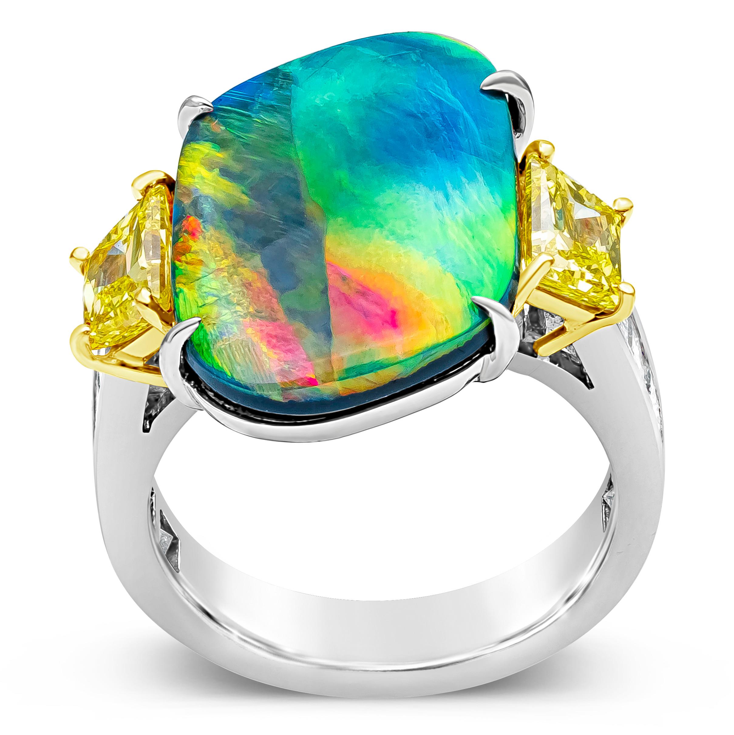Mixed Cut GIA Certified 8.12 Carat Total Fancy Yellow Diamond & Black Australian Opal Ring For Sale