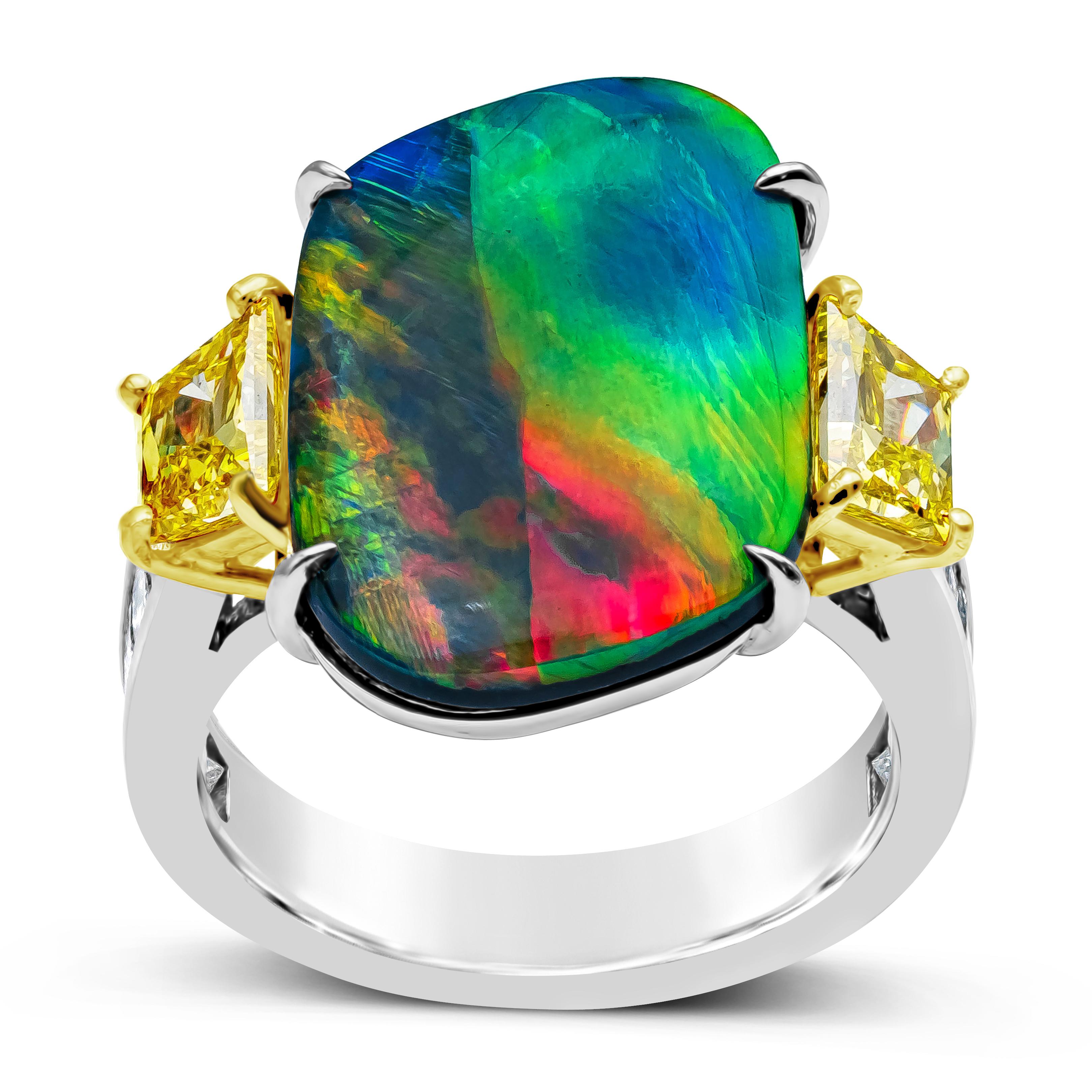 Women's GIA Certified 8.12 Carat Total Fancy Yellow Diamond & Black Australian Opal Ring For Sale