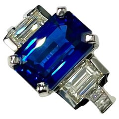 GIA Certified 8.12Ct Very Fine Emerald Cut Blue Ceylon Sapphire Ring