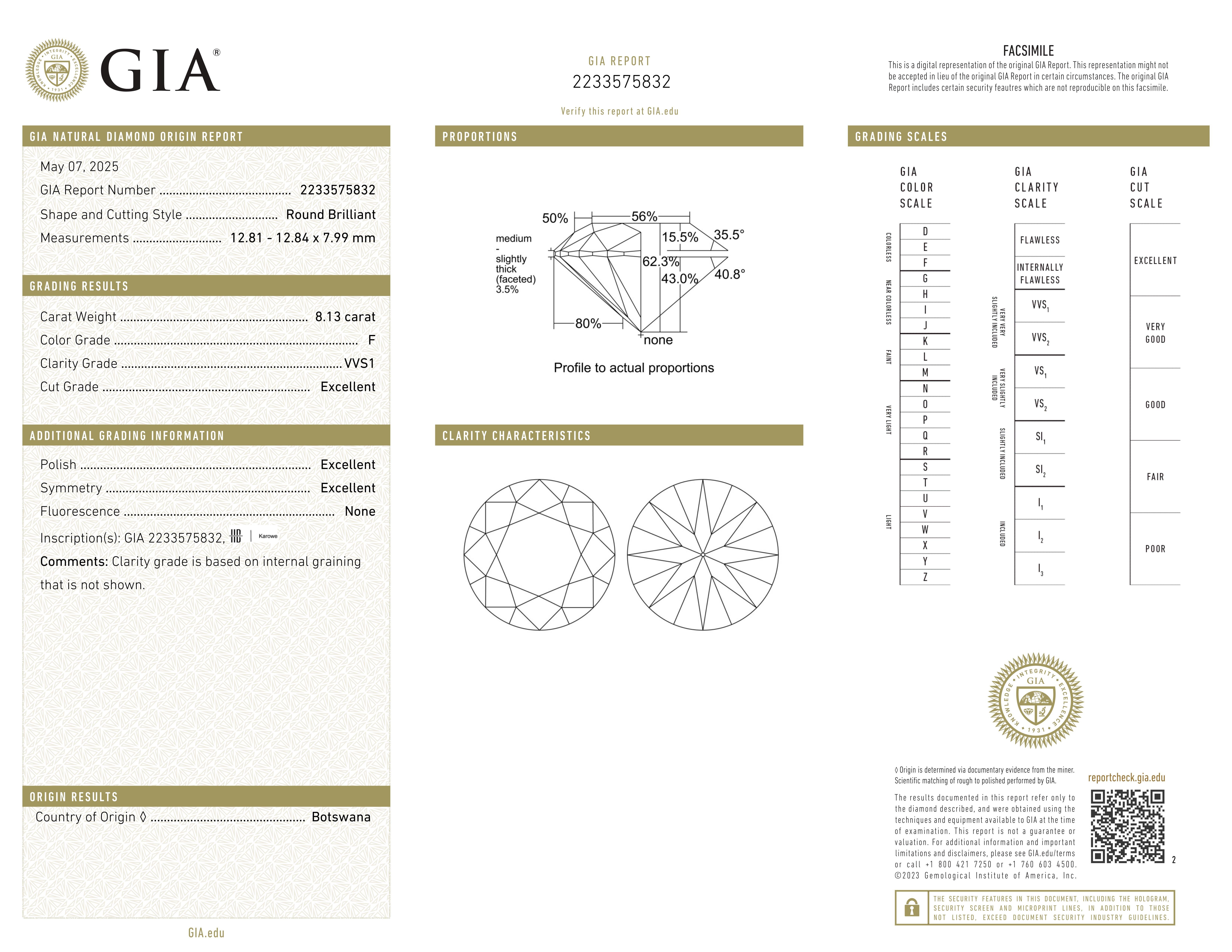 Bague en platine avec diamant rond brillant certifié GIA de 8,13 carats F-VVS1 Neuf - En vente à Chicago, IL