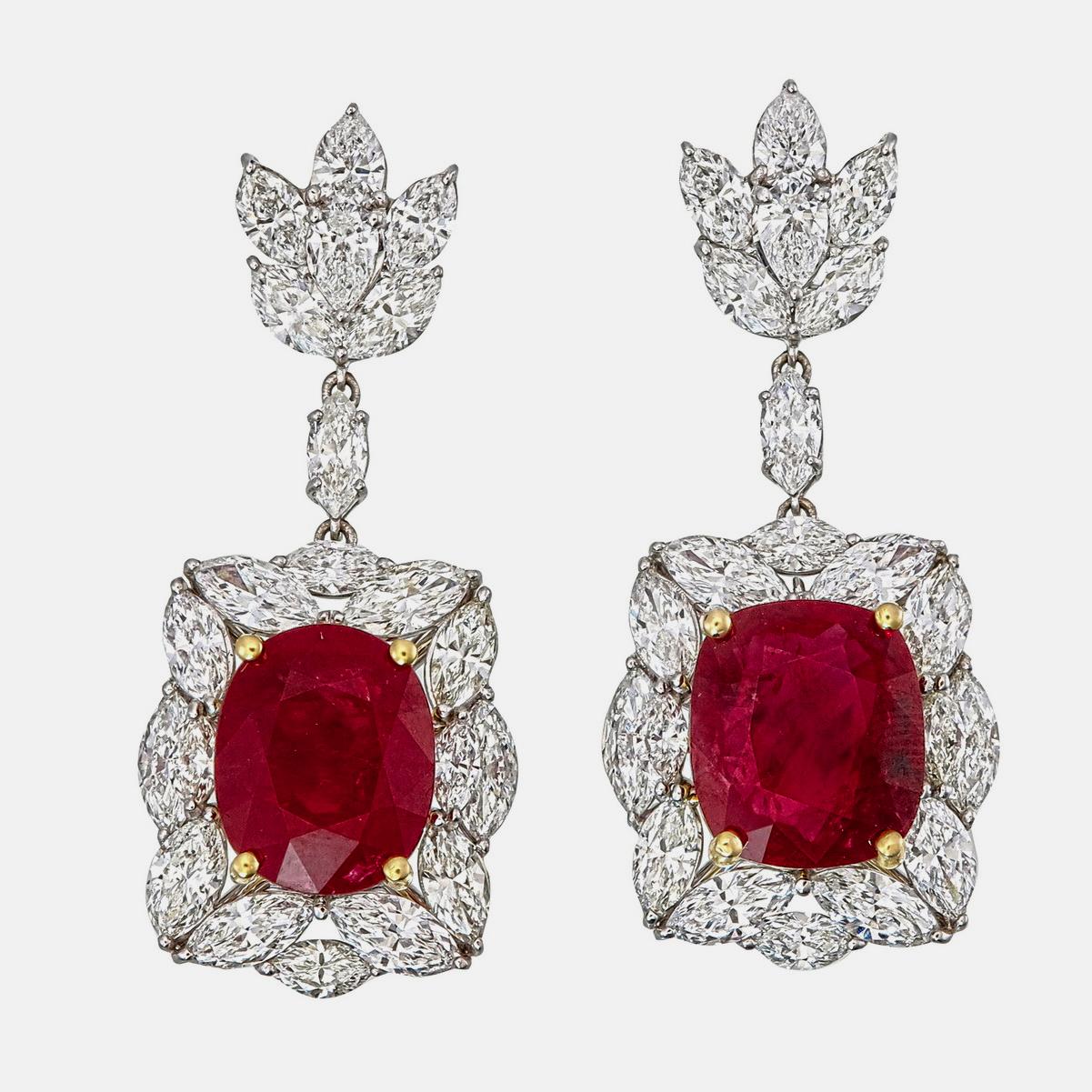 GIA zertifiziert 8,14 Karat Burma Rubin und Diamant-Ohrringe in 18K Weißgold (Moderne) im Angebot