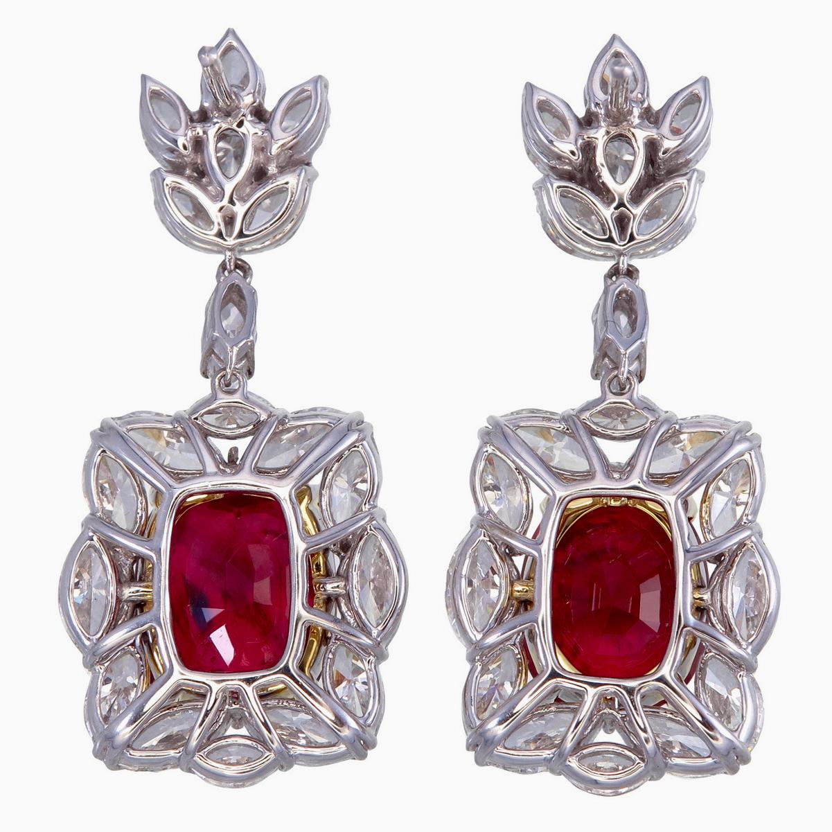 GIA zertifiziert 8,14 Karat Burma Rubin und Diamant-Ohrringe in 18K Weißgold (Kissenschliff) im Angebot