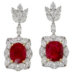 GIA Certified 8.14 Carat Burma Ruby And Diamond Earrings In 18K White Gold