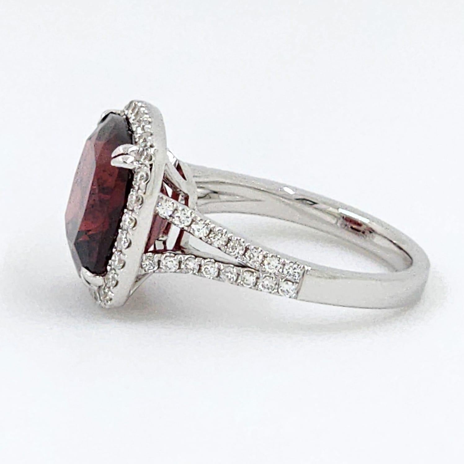 Cushion Cut GIA Certified 8.15 Carat Garnet and Diamond Ring in 18K White Gold For Sale