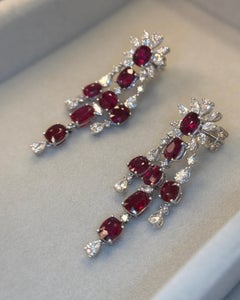 GIA Certified 8.16 Carat Burma No Heat Vivid Red Ruby Diamond Platinum Earrings