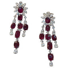 GIA Certified 8.16 Carat Burma No Heat Vivid Red Ruby Diamond Platinum Earrings