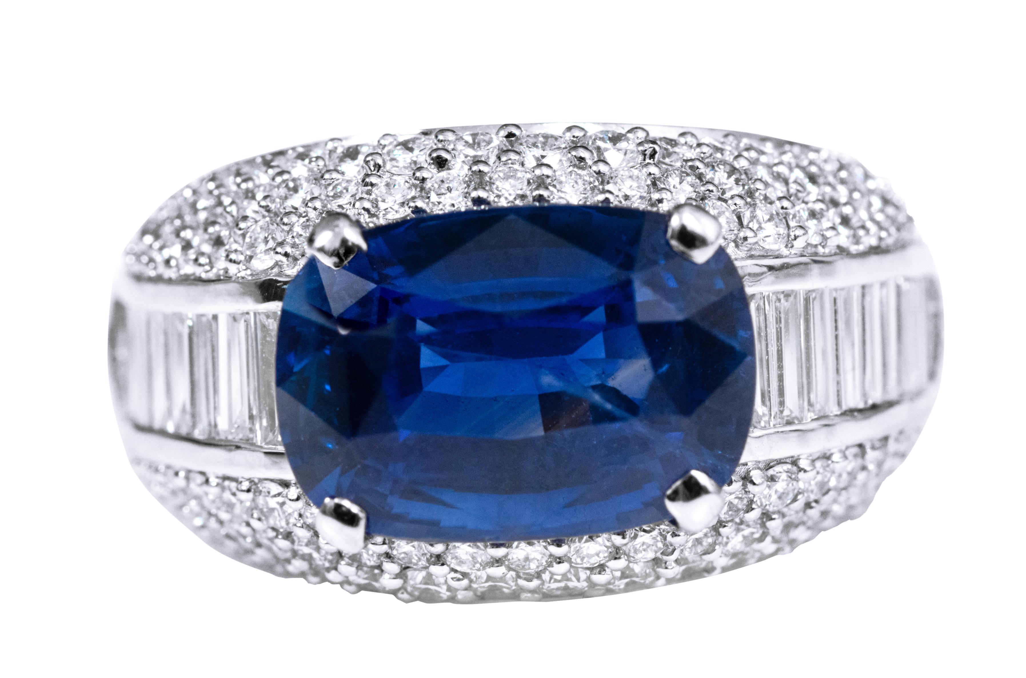 GIA Certified 8.16 Carat Royal Blue Sapphire and Diamond Solitaire Ring

This ring is a sparkling treat to the eyes and the heart. Each adornment of this classic ring is bestowed with a superior finish and organic silhouette. Its design is timeless,