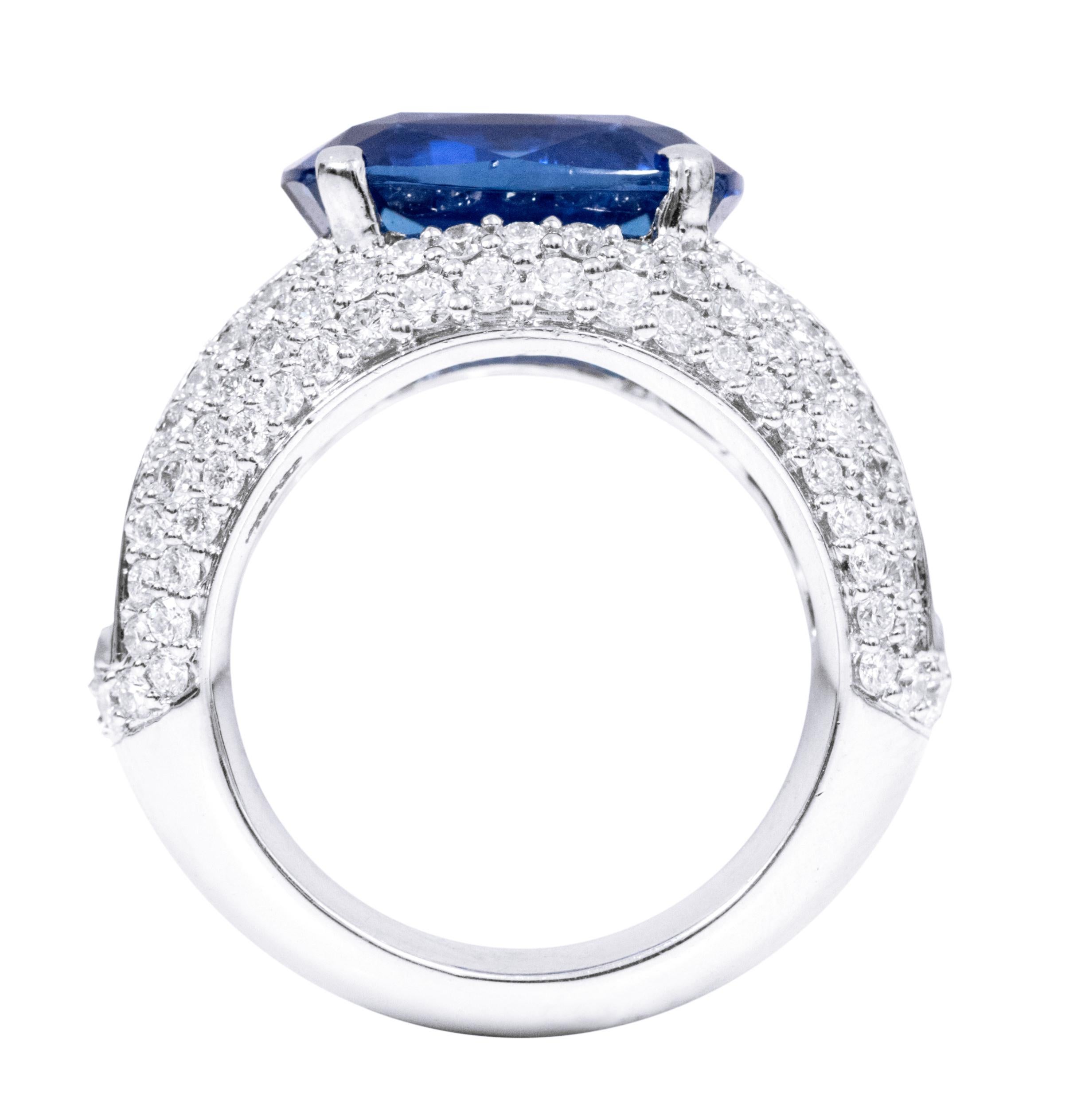 Modern GIA Certified 8.16 Carat Royal Blue Sapphire and Diamond Solitaire Ring For Sale