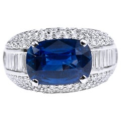 Used GIA Certified 8.16 Carat Royal Blue Sapphire and Diamond Solitaire Ring