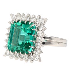 GIA Certified 8.17 Carat Tourmaline and Diamond Halo Square Shape Platinum Ring