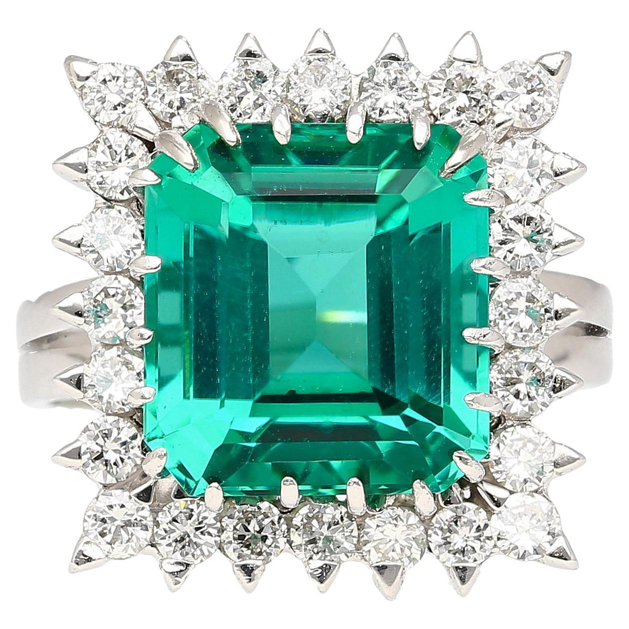 GIA Certified 8.17 Carat Tourmaline and Diamond Halo Square Shape Platinum Ring