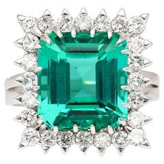 GIA Certified 8.17 Carat Tourmaline and Diamond Halo Square Shape Platinum Ring