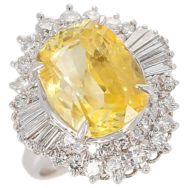 GIA Certified 8.18 Carat Oval No Heat Ceylon Yellow Sapphire and Diamond Ring