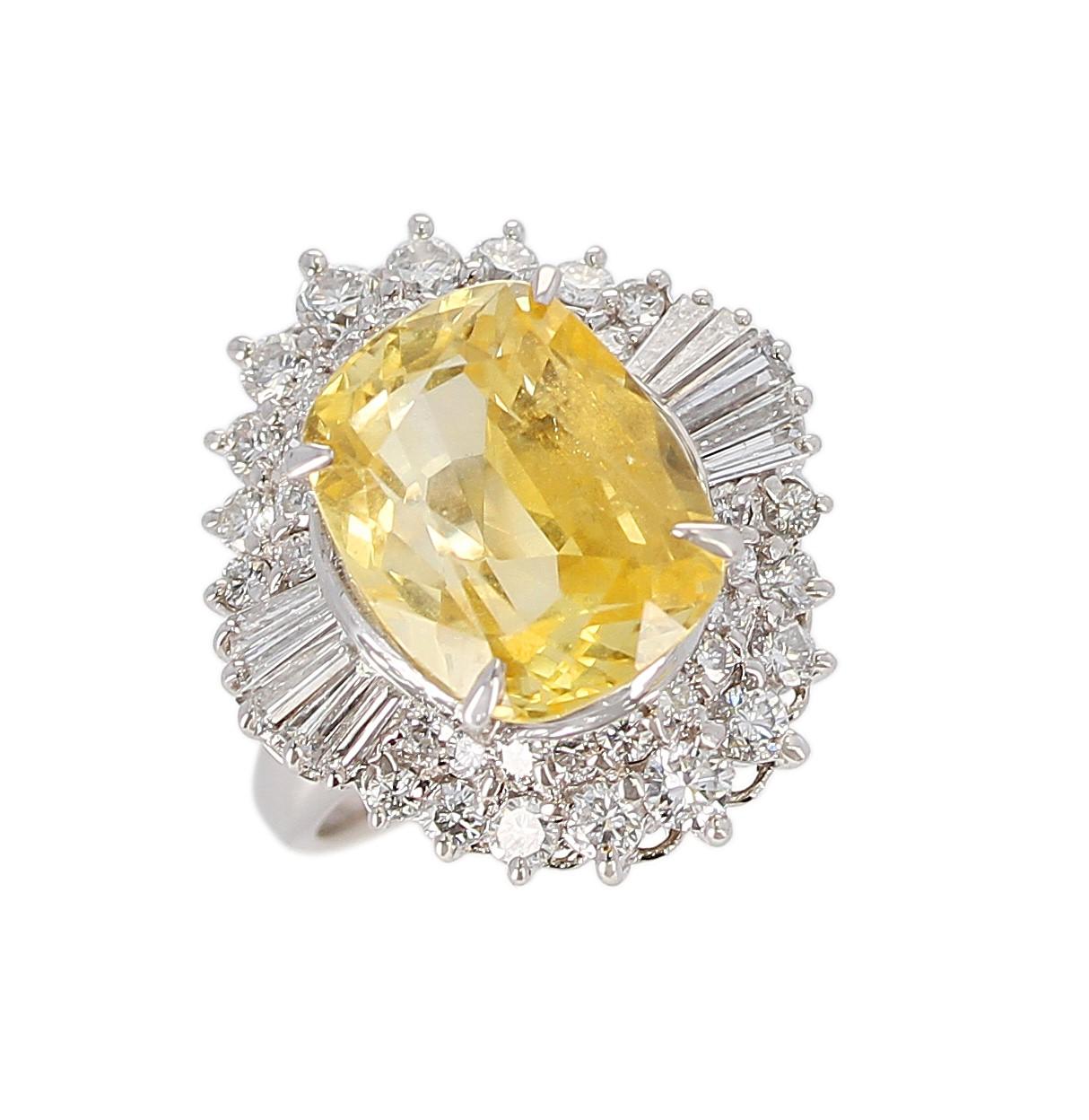 Oval Cut GIA Certified 8.18 Carat Oval No Heat Ceylon Yellow Sapphire and Diamond Ring