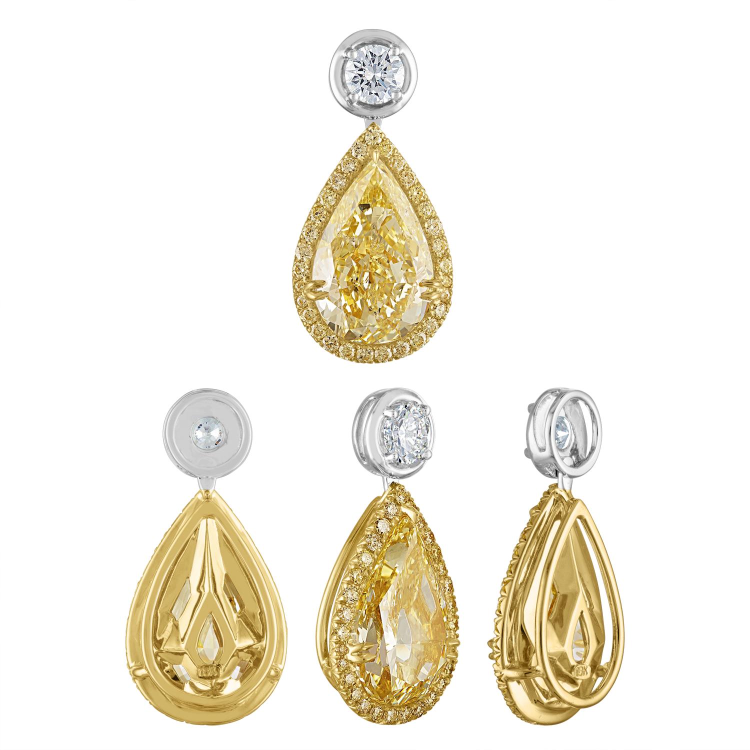 Women's GIA Certified 8.19 Carat Pear Shape Yellow Diamond in Two-Tone Mounting
