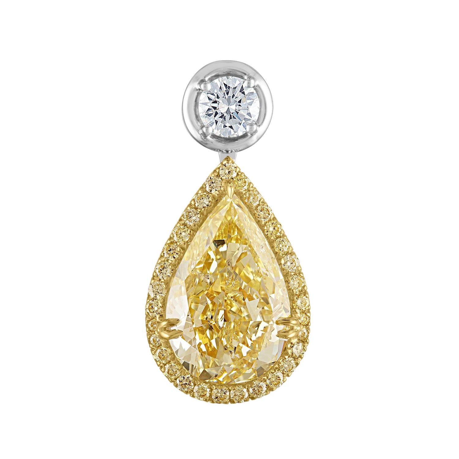 GIA Certified 8.19 Carat Pear Shape Yellow Diamond in Two-Tone Mounting