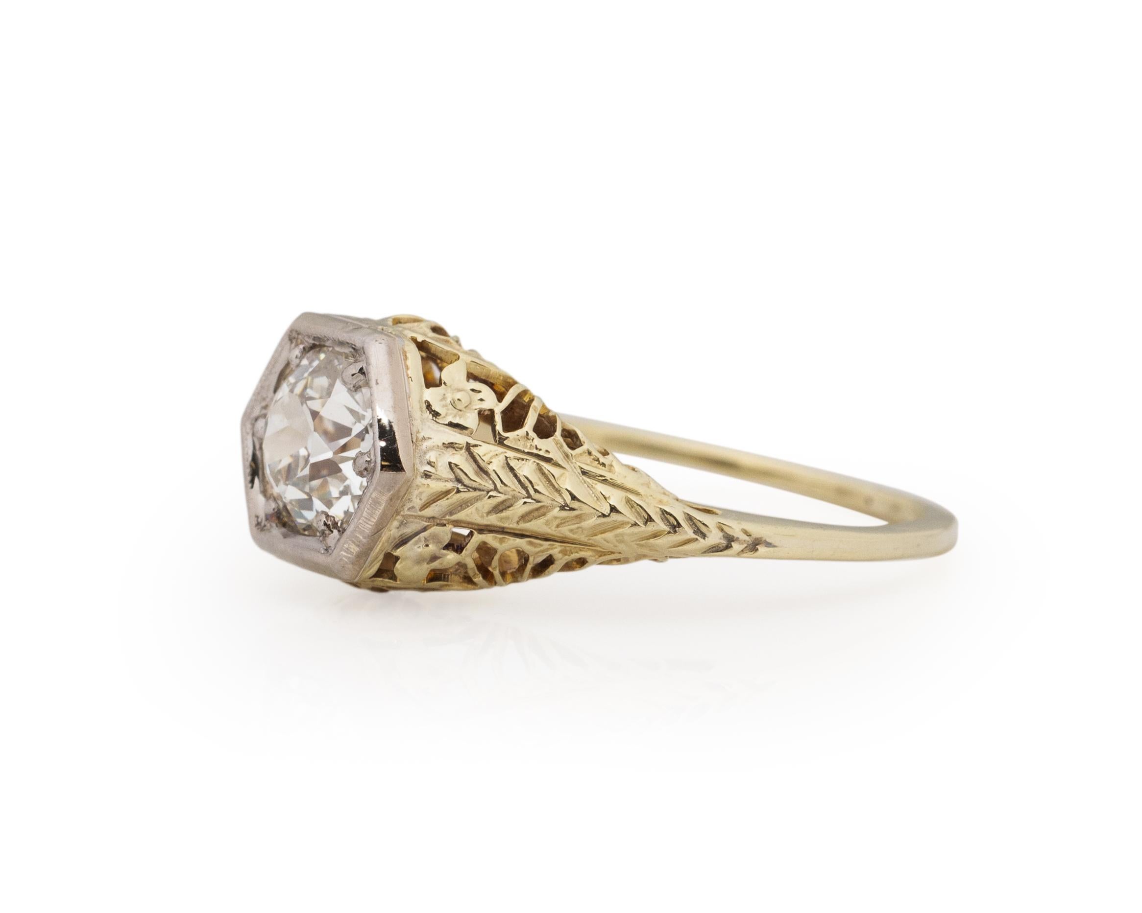 Old Mine Cut GIA Certified .82 Carat Art Deco Diamond 14 Karat Yellow Gold Engagement Ring