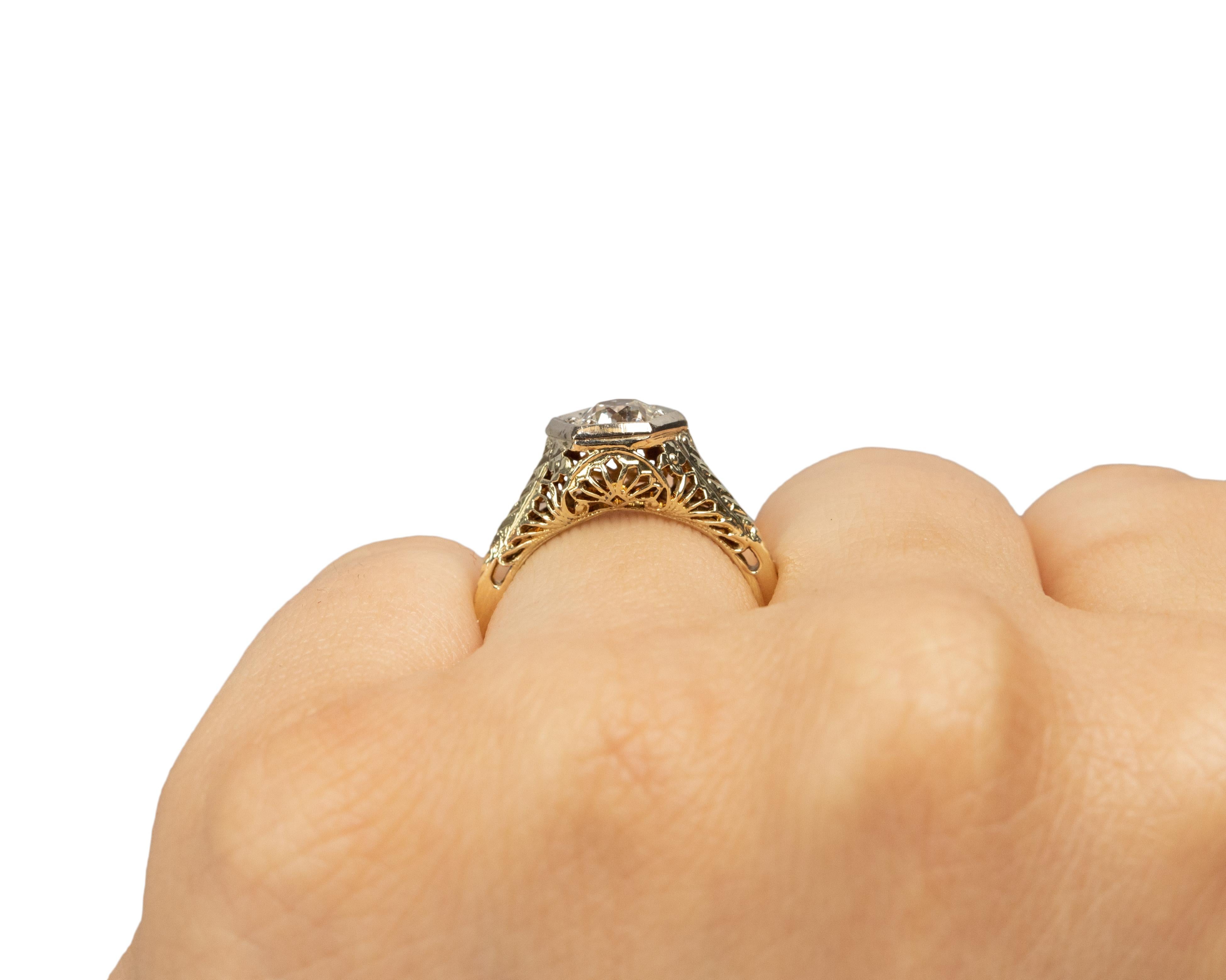 GIA Certified .82 Carat Art Deco Diamond 14 Karat Yellow Gold Engagement Ring 2