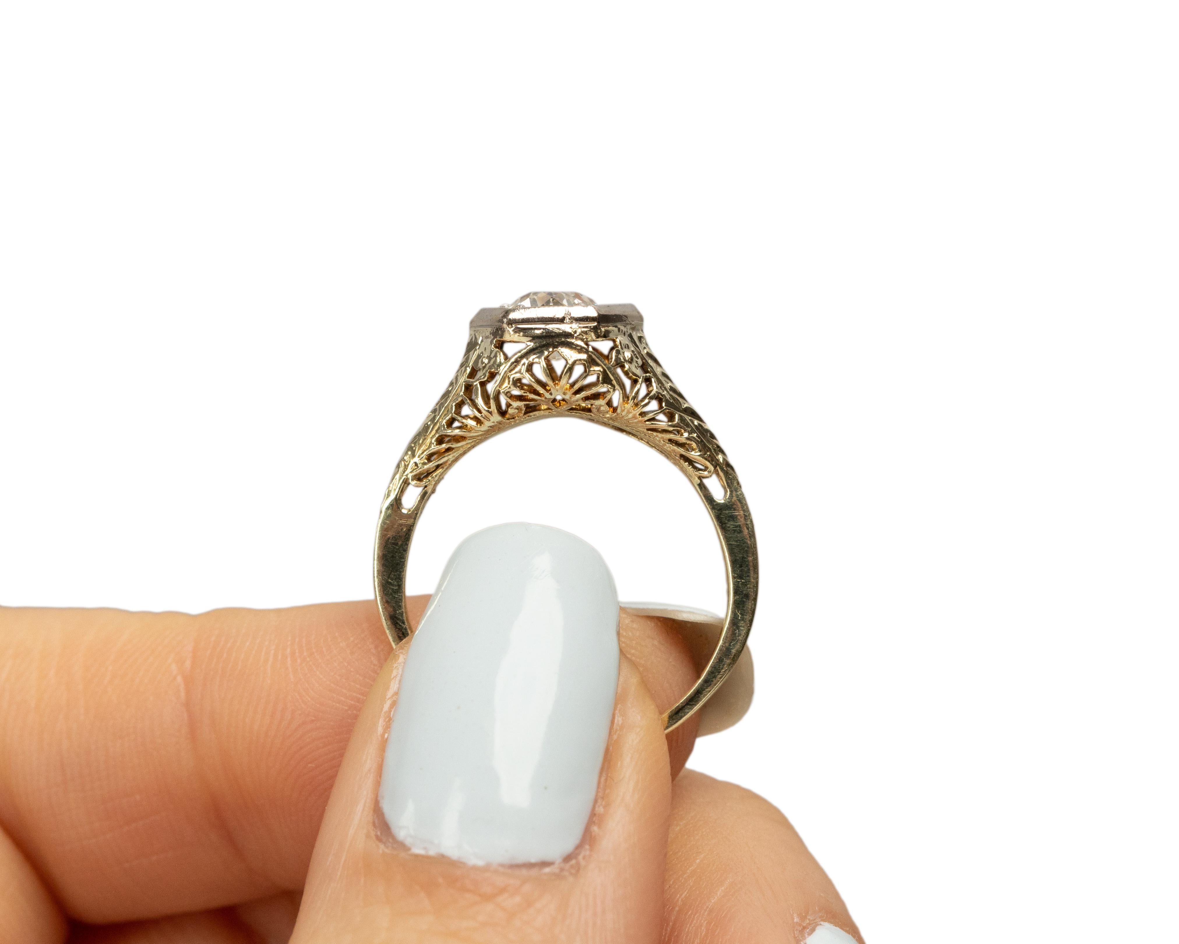 GIA Certified .82 Carat Art Deco Diamond 14 Karat Yellow Gold Engagement Ring 3