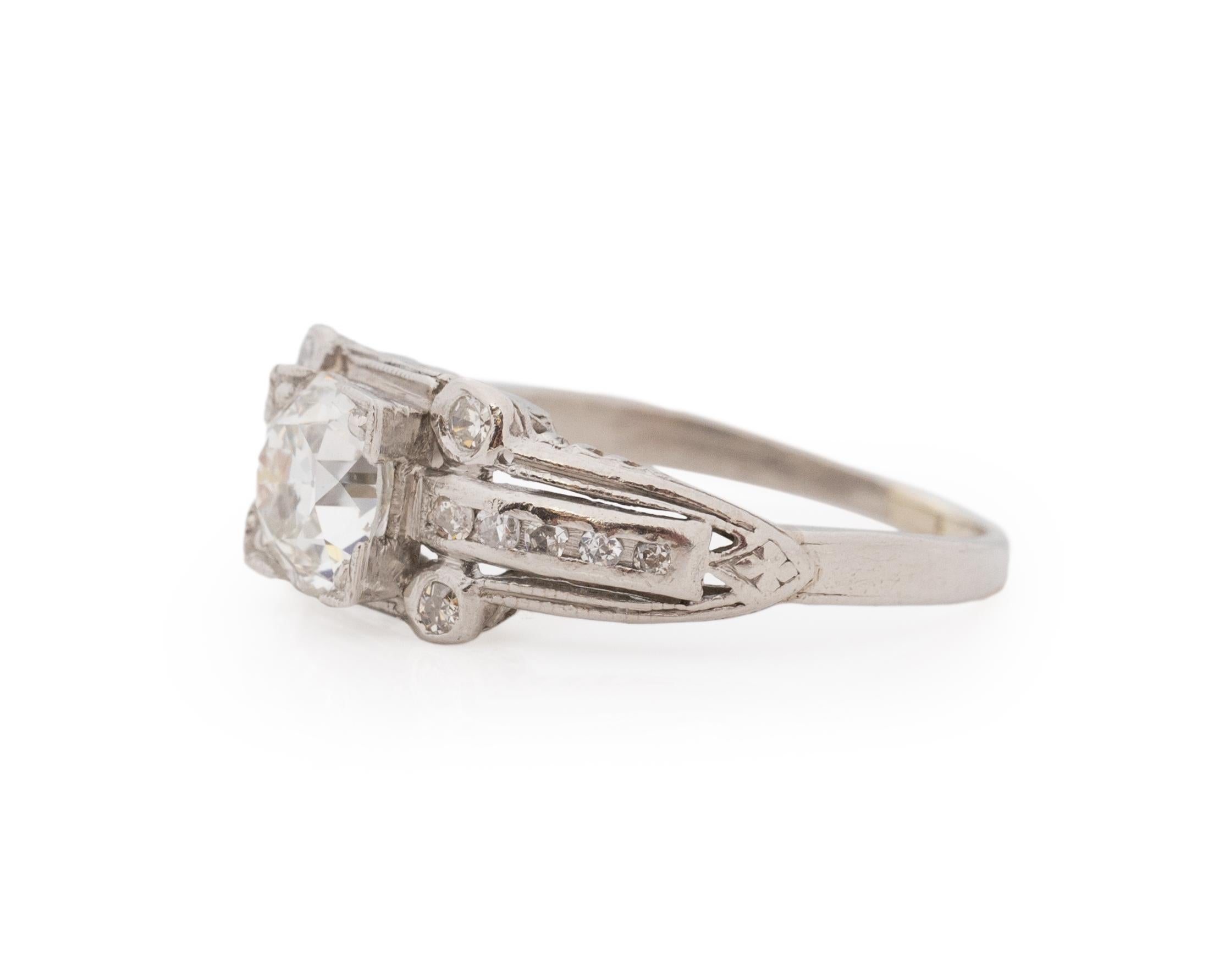 Old European Cut GIA Certified .82 Carat Art Deco Diamond Platinum Engagement Ring For Sale