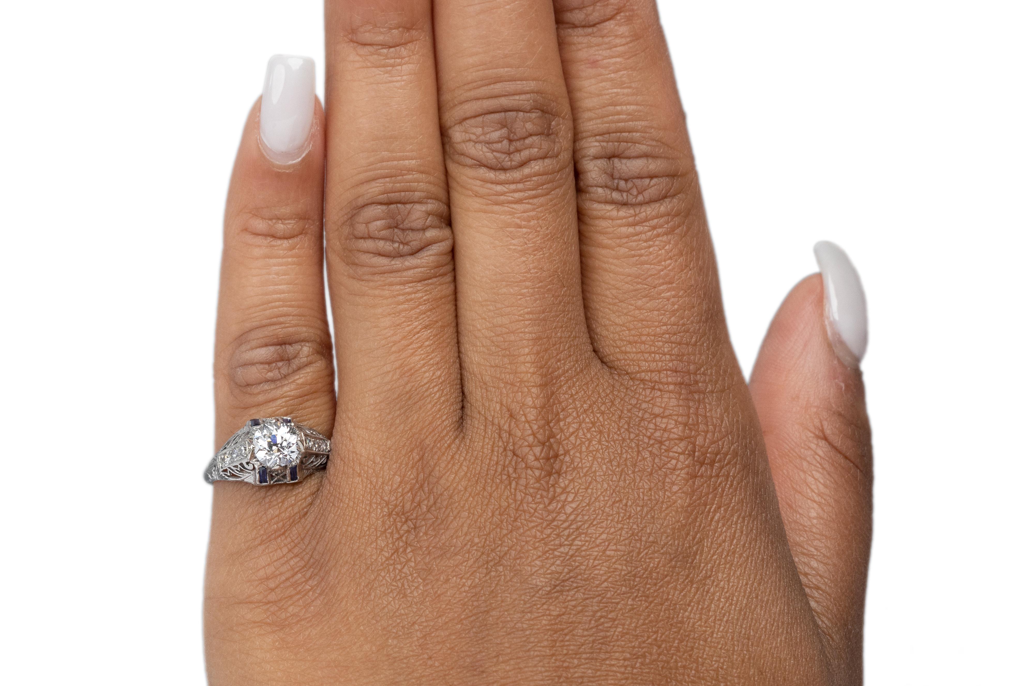 Bague de fiançailles Art déco en platine avec diamants de 0,82 carat certifiés GIA Pour femmes en vente