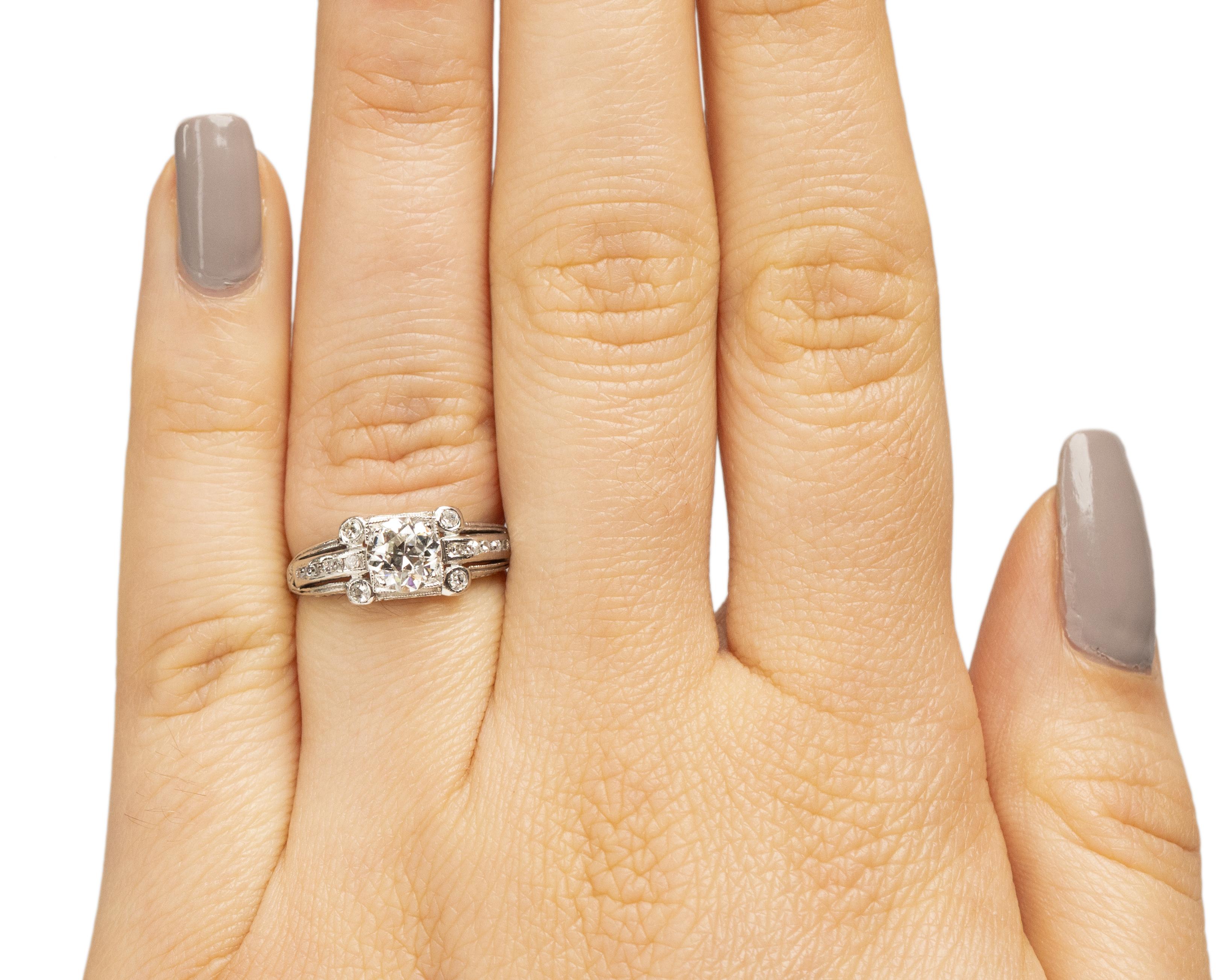 Women's GIA Certified .82 Carat Art Deco Diamond Platinum Engagement Ring For Sale