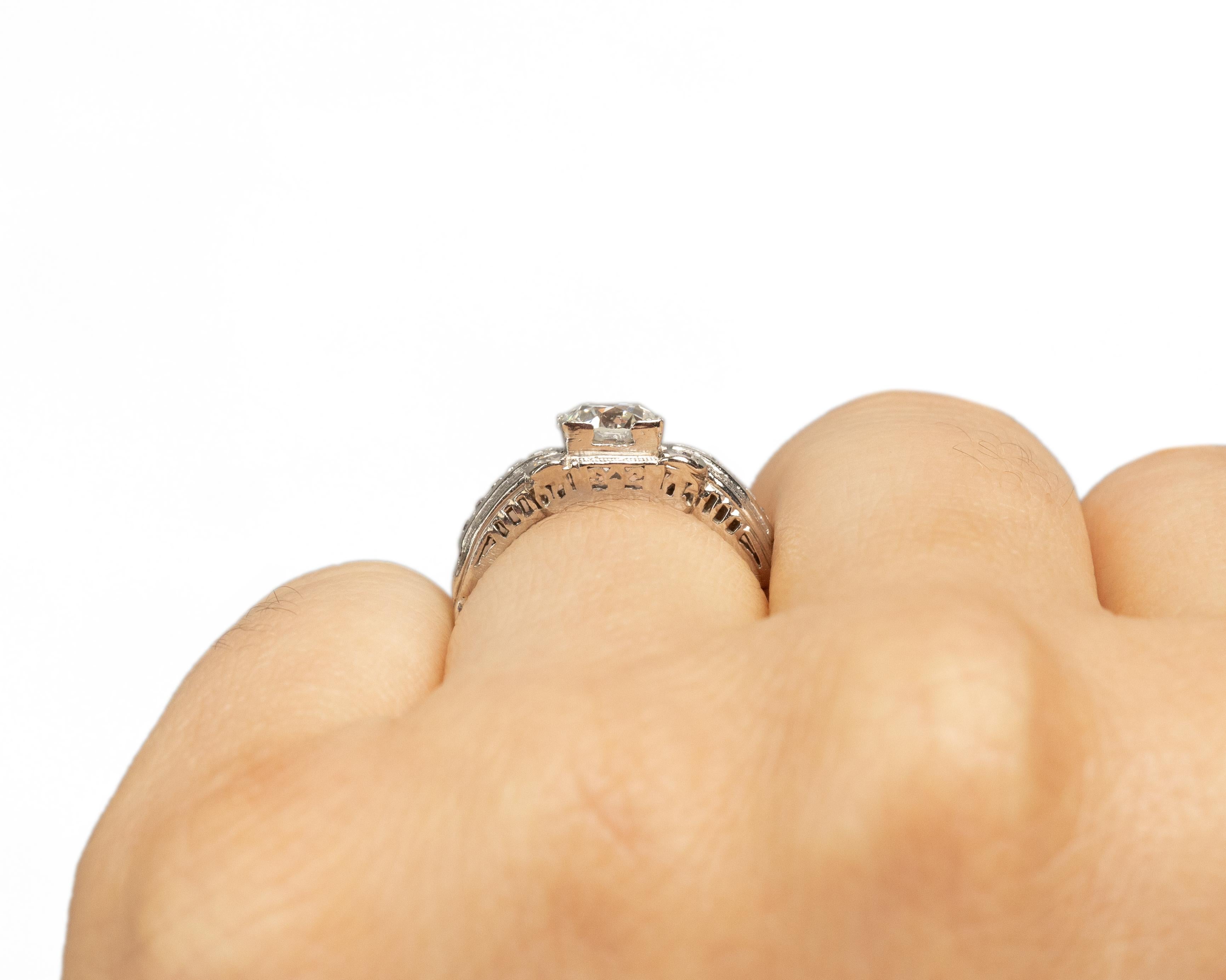 GIA Certified .82 Carat Art Deco Diamond Platinum Engagement Ring For Sale 1