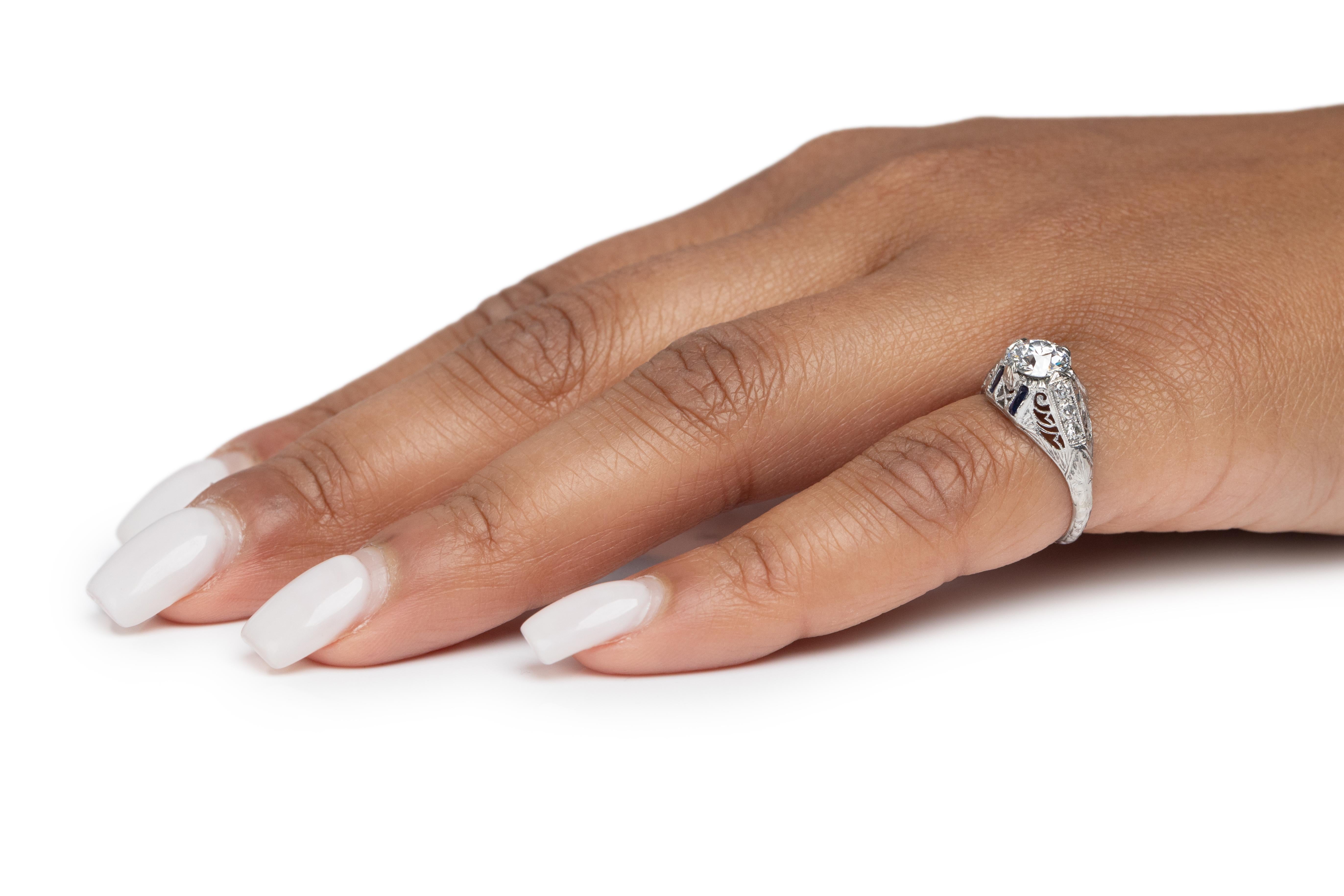 Bague de fiançailles Art déco en platine avec diamants de 0,82 carat certifiés GIA en vente 2