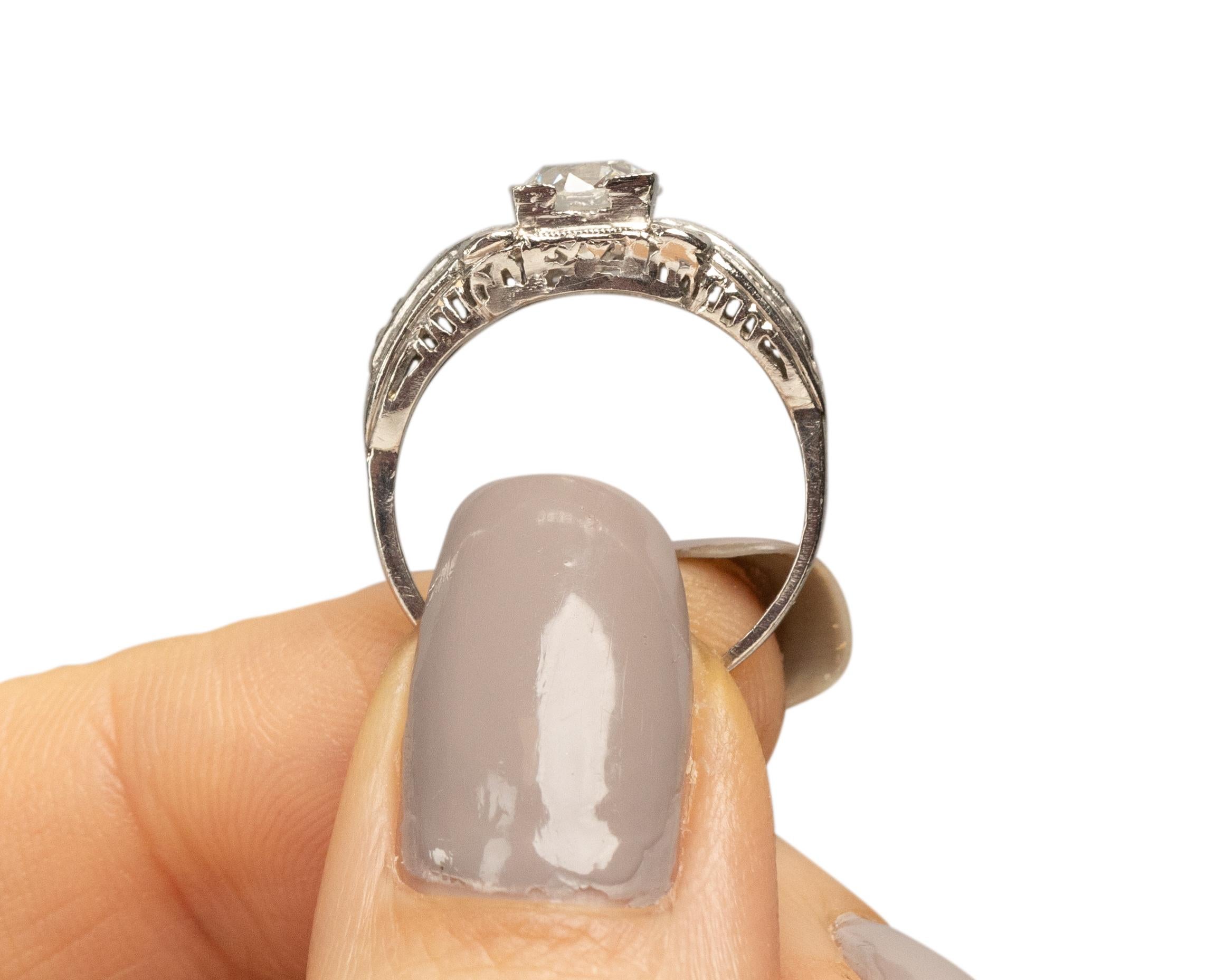 GIA Certified .82 Carat Art Deco Diamond Platinum Engagement Ring For Sale 2