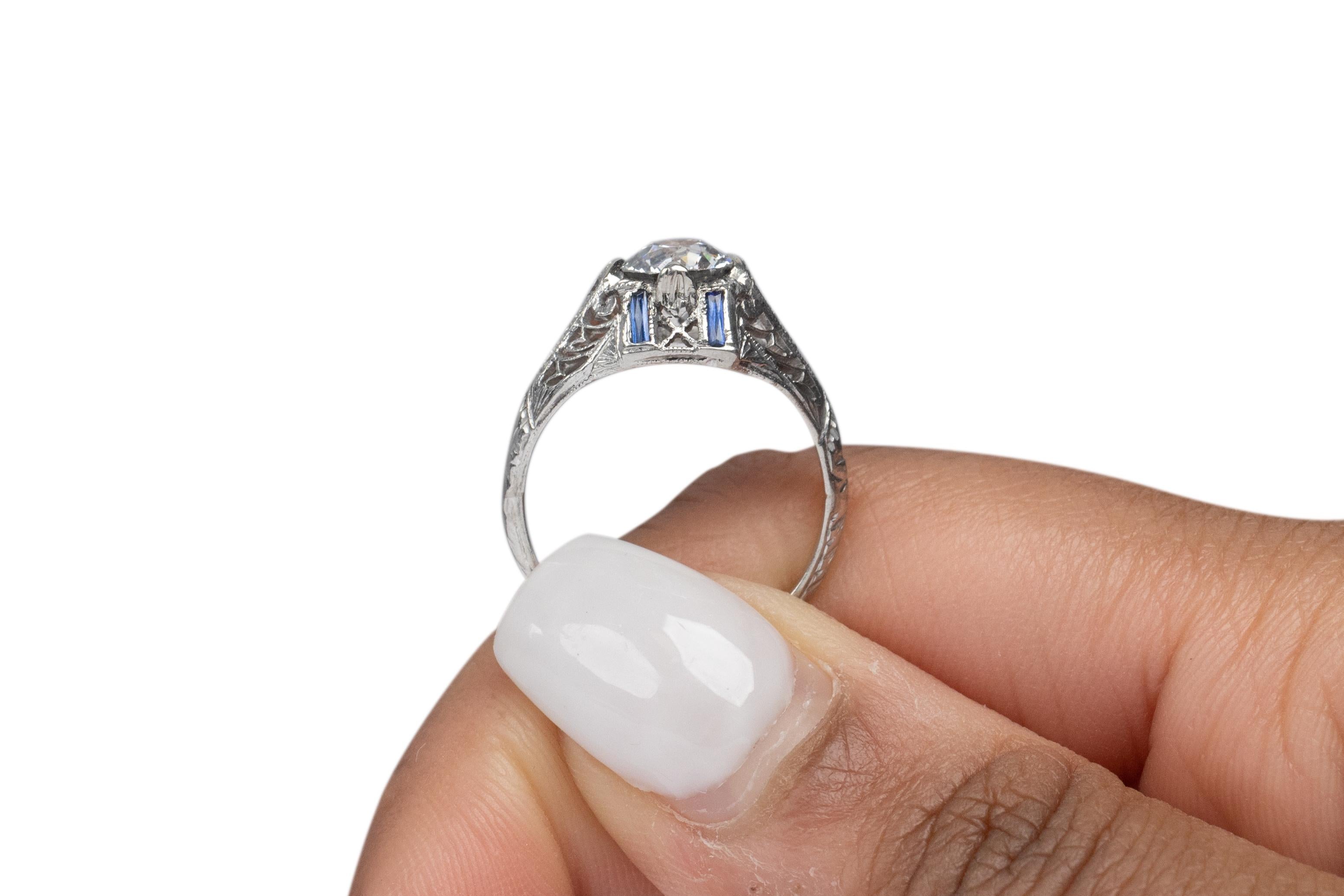 GIA Certified .82 Carat Art Deco Diamond Platinum Engagement Ring For Sale 2