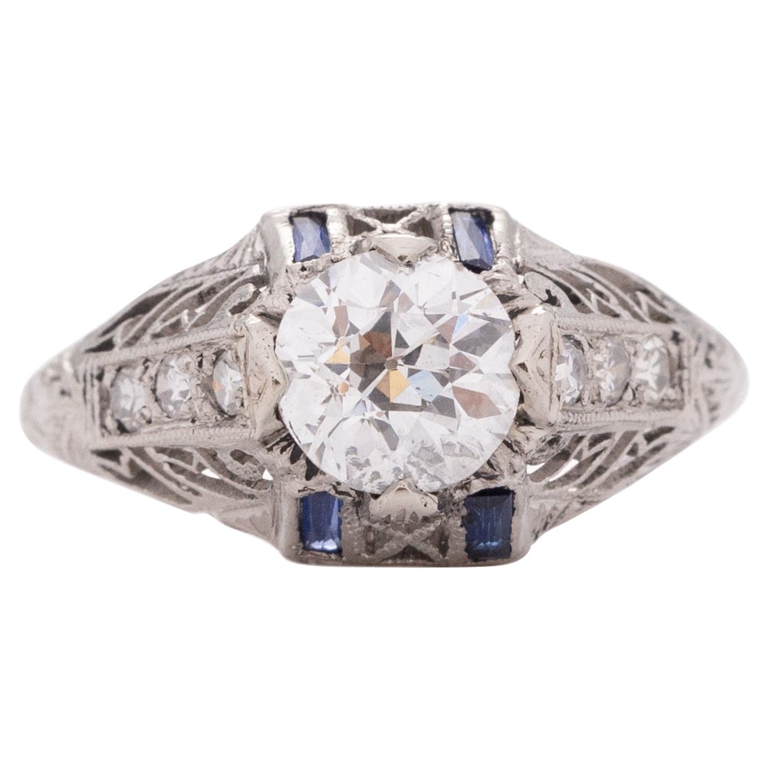 Anello di fidanzamento in platino con diamante Art Deco certificato GIA da 82 carati