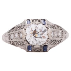 Anello di fidanzamento in platino con diamante Art Deco certificato GIA da 82 carati