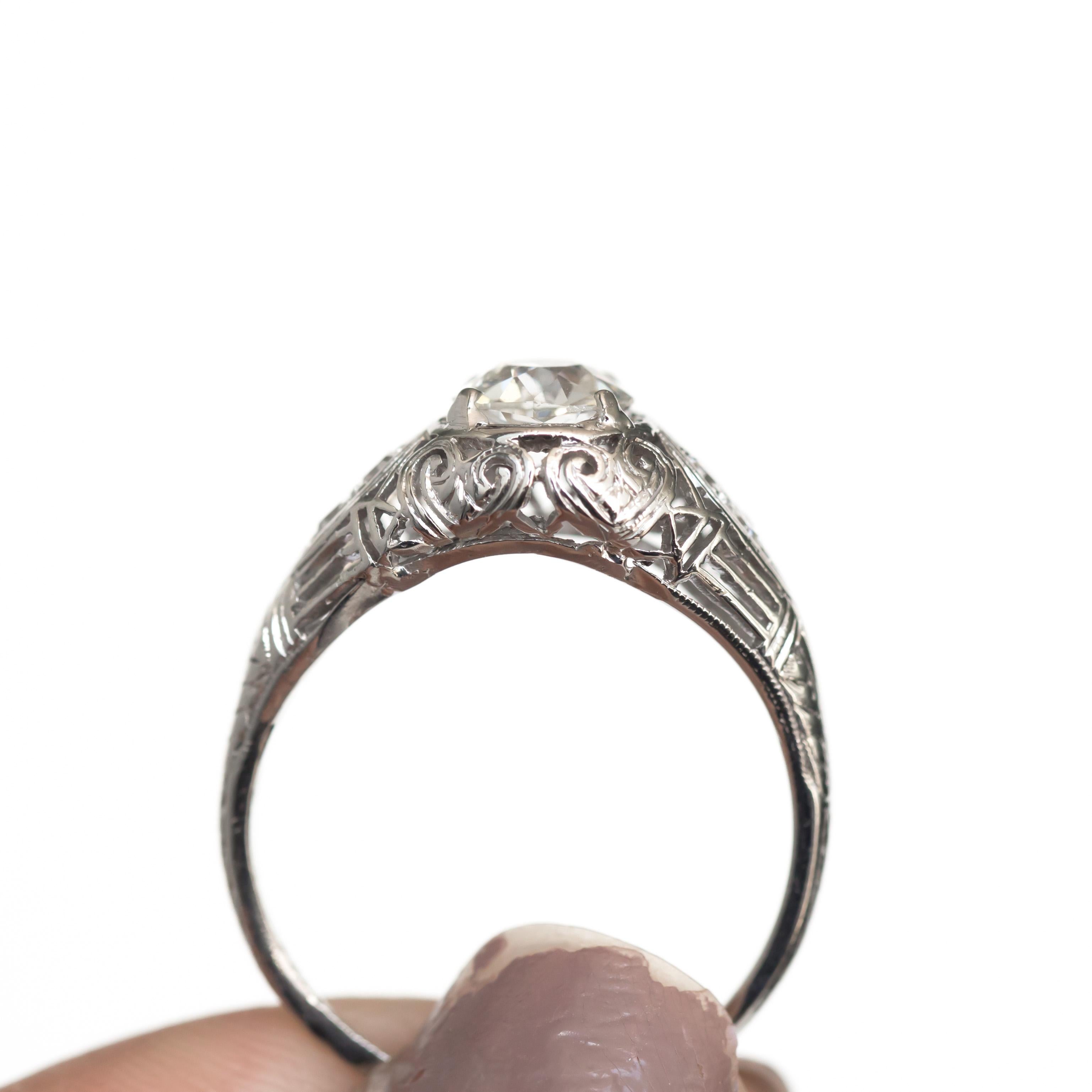 Art Deco GIA Certified .82 Carat Diamond Platinum Engagement Ring For Sale
