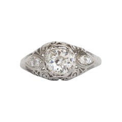 Antique GIA Certified .82 Carat Diamond Platinum Engagement Ring