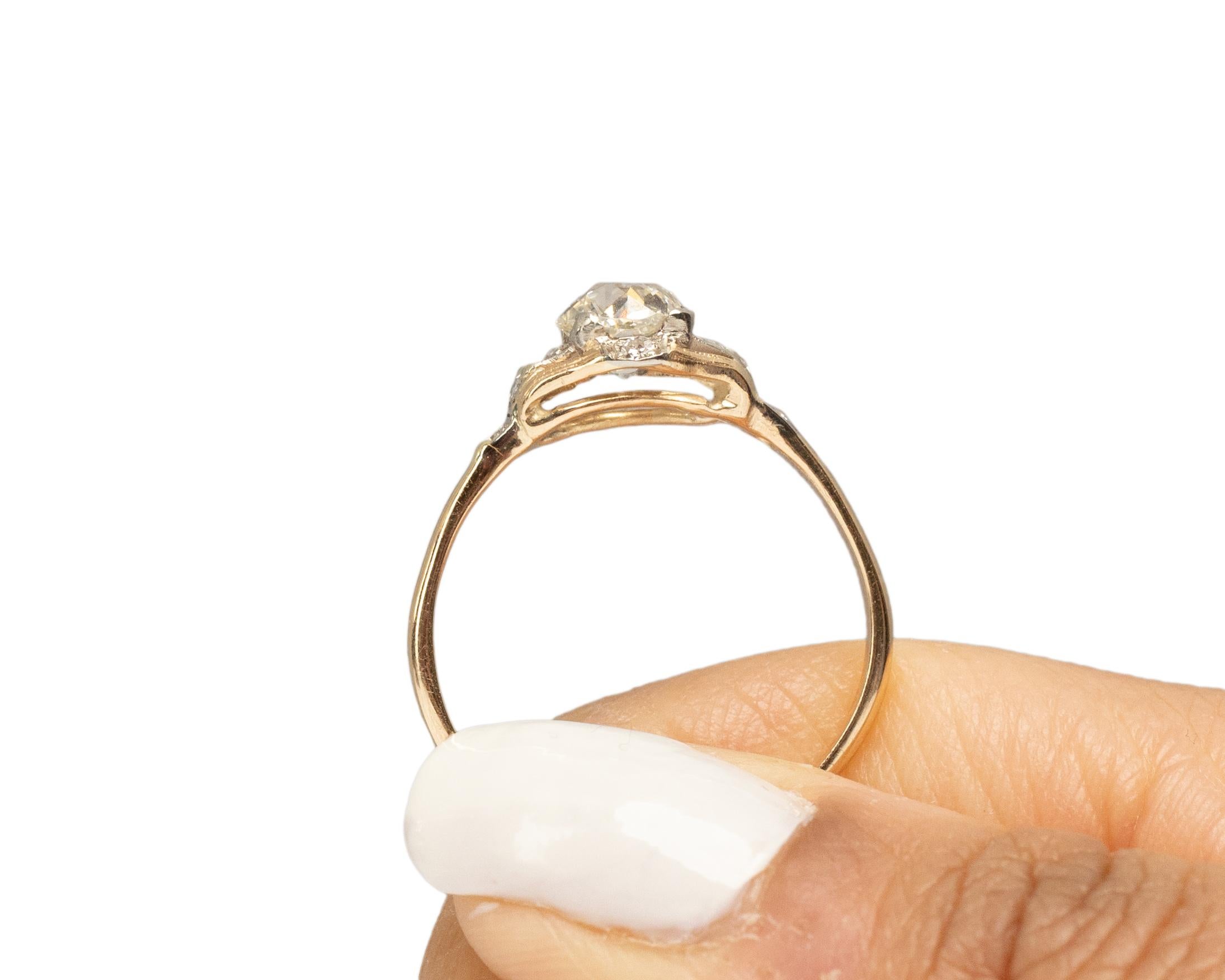 Bague de fiançailles Edouardienne en or jaune 14 carats certifiée GIA de 0,82 carat en vente 2
