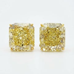 Pendientes de oro amarillo de 18 quilates con diamante radiante amarillo fantasía de 8,20 quilates certificado por GIA
